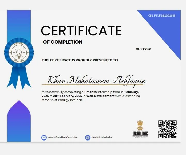 Frontend Internship Certificate
